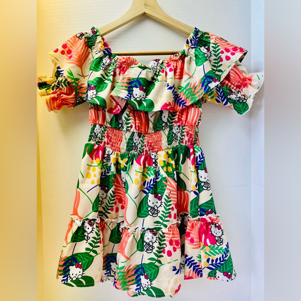 Hello Kitty and Friends Girls Off Shoulder Tropical Print Dress 9Y SHEIN X - Picture 8 of 16
